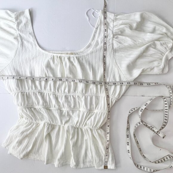 Sz XL- NWT Maeve Anthro Cream Romantic Puff Sleeve Ruched Waist Milkmaid Top - Picture 10 of 11